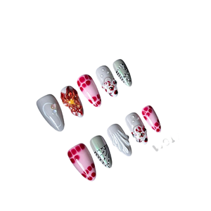 10 pièces de faux ongles de luxe faits main en acrylique 3D, forme amande, à presser, vente en gros pour doigts - Product Image 4