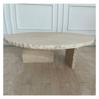 HZX Table à manger en pierre naturelle personnalisée, meubles de salle à manger, table à manger ronde cannelée en marbre travertin, table basse
