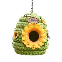 Nichoir suspendu en résine fait main et peint à la main, motif tournesol, style pastoral, pour extérieur, arbre, patio, jardin, décoratif