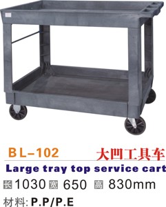 Industrial <strong>Big</strong> Tray Top Plastic Service Utility <strong>Cart</strong> W/2 Shelves &amp; 5" Casters, 500 Lb. Capacity, ,40-5/8"L X 25-5/8"W X 33"H - Product Image 3