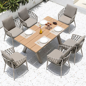 Modern Outdoor Patio <b>Dining</b> <b>Set</b> with Rattan <b>Chairs</b> and Stone Or Plastic Wood Table for Garden Furniture - Product Image 3