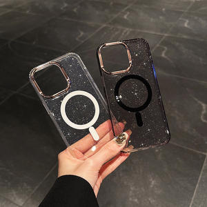 Coque de téléphone compatible avec iPhone 17 Pro Max, anneau de protection d'objectif magnétique électroplaqué à paillettes dorées pour coque transparente Apple 15 - Product Image 3