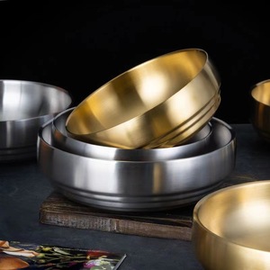 Stainless Steel Double Wall Bowl Natural Gold 3Pcs Set For Noodles Salad Dining - Product Image 4