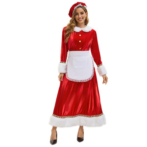 Disfraz de Sirvienta Navideña para Mujer, Vestido Rojo de Terciopelo con Delantal y Sombrero, Traje para Fiesta Navideña, Disfraz para Actuación - Product Image 5