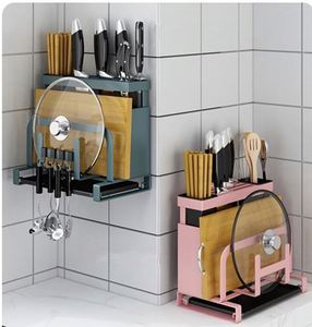 Cutting Board Organizer Holder Knife Block Holder Pot Lid <b>Rack</b> Drying <b>Rack</b> with Draining Tray Cookware <b>Storage</b> Stand Black - Product Image 4