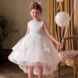 Vestido de princesa para niños, falda tutú de encaje fucsia con corte en A, escote corazón - Product Image 2