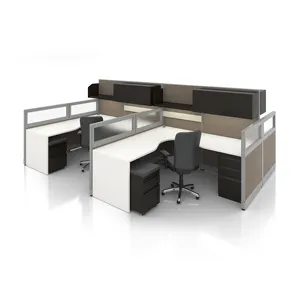 Kualitas Tinggi Klasik Eksekutif Workstation 2 / 4 Orang Modular Partisi Cubicle dengan Menggantung Lemari Meja Kantor Kayu