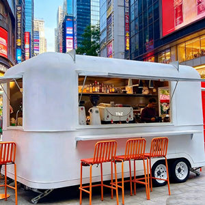 Chariot mobile blanc à 4 roues en acier inoxydable avec tabourets de bar d'extérieur pour la vente de glaces et de restauration rapide dans les zones piétonnes urbaines - Product Image 1