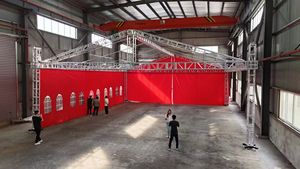 Tienda de campaña personalizada con pernos de aluminio rojo con sistemas de elevación y tubo telescópico para eventos de boda o alquiler de iluminación de <span class=keywords><strong>DJ</strong></span> - Product Image 3