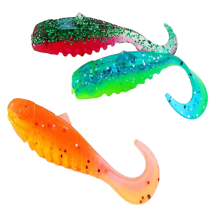 Lot de 15 leurres souples en PVC bouclés de 5,5 cm/<span class=keywords><strong>2</strong></span> g avec paillettes, appâts réalistes et colorés pour la pêche au bar en eau douce et salée – Qualité OEM supérieure - Product Image 1