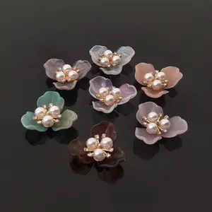 Inci taklidi düğmeleri, sahte inci düğmeler için düz geri çiçek Rhinestone Charms takı broş yapma giysi çanta DIY