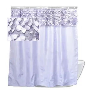 浪漫的浅紫色叶子装饰聚酯防水浴帘