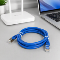 Kabel Ethernet LAN UTP Cat5e RJ45 Male Male 1.5m, Konektor Berlapis Nikel Tembaga Murni, TPE Biru untuk Komputer/Scanner/Kamera