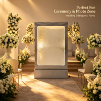Panneau de bienvenue de mariage design moderne en cascade avec éclairage LED, fontaine intérieure/extérieure, décoration de toile de fond pour événements, en métal lisse