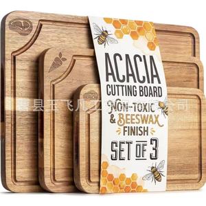 Juego de 3 tablas de cortar de acacia con acabado de cera de abejas no tóxica, bloques de madera para cortar en la cocina, rectangulares, color madera natural - Product Image 1