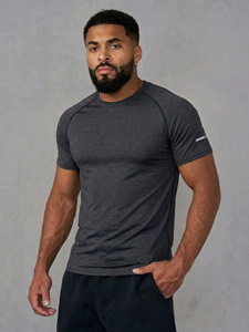 Nuevos productos de comercio exterior transfronterizo 2026: Camiseta deportiva informal de manga corta con cuello redondo y color liso para hombre, con iones. - Product Image 1