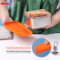 Boîte de rangement alimentaire carrée en acier inoxydable pour pique-nique en plein air avec couvercle en silicone de qualité alimentaire, boîte à lunch en métal pour collations