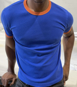 T-shirt vintage contrasté pour homme, 100 % coton épais, coupe ajustée, manches courtes, logo personnalisé OEM, tee-shirt décontracté d'été - Product Image 1