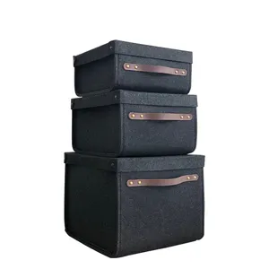 Household Collapsible Set Of 3 Storage Organizer Bins Felt Storage Box With Lid