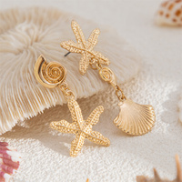 Vintage asymétrique étoile de mer/pétoncle pendentif boucles d'oreilles pour femmes breloques dames vêtements quotidiens accessoires dans l'oreille mode bijoux cadeaux