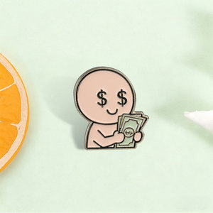 Pin de solapa de metal esmaltado personalizado <span class=keywords><strong>con</strong></span> figura de caricatura, diseño de signos de dólar y ojos, para contar dinero, regalo de joyería creativo - Product Image 1