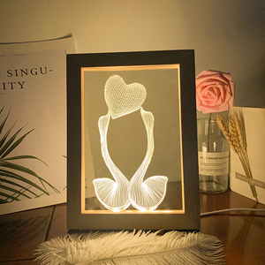 パーソナライズされた3D写真LEDライト (USBケーブル付き) 画像ウッドフレームテーブルランプ家の装飾スリーピーライト - Product Image 4