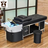 Lit de lavage capillaire de luxe en cuir pour spa, avec circulation d'eau et massage, idéal pour salon et centre de traitement du cuir chevelu