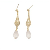 Boucles d'oreilles pendantes vintage Art Déco plaquées or 18 carats avec zircon cubique en forme de goutte, filigrane, longues, pour mariée, bijoux de mariage 2026, vente en gros, design léger