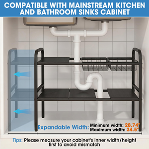 2-Tier Expandable <b>Under</b> Sink Organizer With 2 Baskets & 6 Panels, Multi-Purpose Storage Rack for Kitchen, Bathroom & Cupboard - Product Image 3