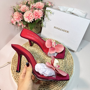 Best Seller Peep Toe Heels 2025 New Women's Shoes Pointed Satin Temperament Ladies <b>Sandals</b> - Product Image 6