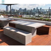 Ensemble de mobilier de jardin traditionnel en béton et ciment résistant à la corrosion, style décoratif moderne, table à manger, 6 pièces