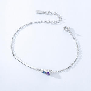 Nouveau bracelet chaîne en argent sterling S925 avec zirconias ronds colorés pour femme, cadeau romantique, version cuivre personnalisable - Product Image 4