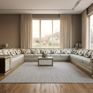 Sofá Marroquí Sedari, Jalsa Marroquí, Salón Marroquí, Lujo, Conjunto de Sofás en Forma de U, Conjunto de Sofás de Madera, Muebles de Madera para Sala de Estar - Product Image 3