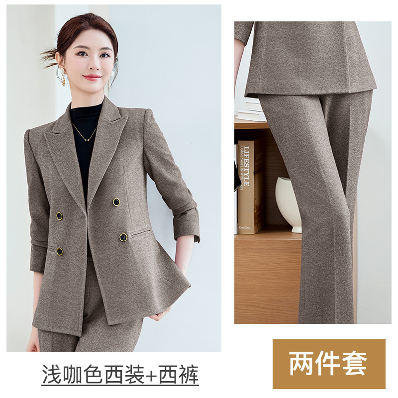 Light brown suit with slightly flared trousers