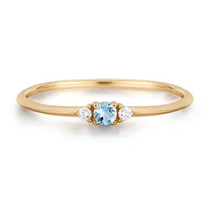 Fancy 18k gold plated 925 sterling silver aquamarine blue saphire ring