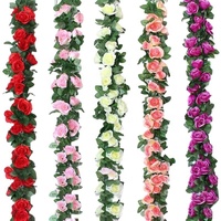 Guirlande de roses artificielles suspendues pour décoration murale, fausses plantes en rotin, feuilles, guirlande romantique pour mariage et décoration intérieure