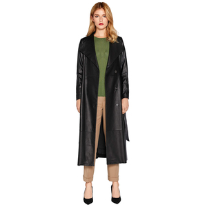 Cappotto in <span class=keywords><strong>pelle</strong></span> da <span class=keywords><strong>donna</strong></span> a corpo lungo con <span class=keywords><strong>pelle</strong></span> d'agnello <span class=keywords><strong>nero</strong></span> Full Body in <span class=keywords><strong>Trench</strong></span> - Product Image 1