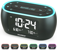 Dualer Radiowecker mit Modernem Design, LCD-Display, 7-Farben-Nachtlicht, Nickerchen-Timer, UKW-Radio, Auto-Abschaltung, für Schlafzimmer und Schreibtisch, aus Kunststoff, Leuchtend