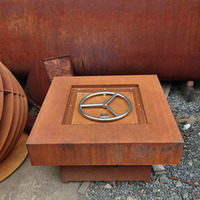 Table de foyer extérieur carrée en acier Corten avec brûleur en acier inoxydable, chauffage pour jardin, patio, cour, taille personnalisable