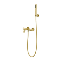 Robinet mitigeur de douche à 2 trous, design minimaliste, à poignée unique, avec bec verseur mural, ensemble de douche de salle de bain en laiton, douchette à main