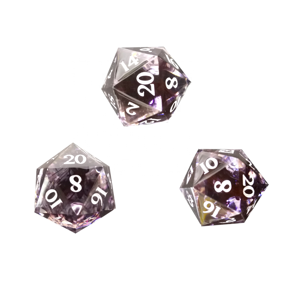 Dadi poliedrici D20 trasparenti trasparenti fatti a mano con alghe nere alla rinfusa per giochi da tavolo DND Dungeons and Dragons