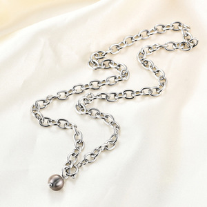 Collar con Colgante de Perla Negra Estilo Retro Europeo Americano, Cadena Tipo O, Acero Inoxidable Chapado en Oro de 18K, Joyería de Moda para Mujer, Regalo - Product Image 2