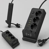 Multiprise sans fil de style européen avec 6 ports USB-A, 1 port Type-C, 4 prises, pour usage hospitalier, câble de 2m, en laiton, 10A
