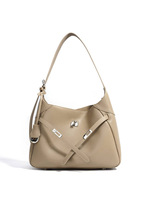 Tas Tote Kulit Asli Musim Semi Gaya Normcore/Minimalis, Penutup Hasp, Tahan Air, Kapasitas Besar, Tas Selempang/Ketiak untuk Wanita