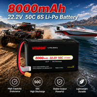 Paket Baterai Lipo 8000mAh 22.2V 50C 6S Berkualitas Tinggi dengan Tingkat Pengosongan Tinggi dan Colokan Kustom untuk Multirotor FPV UAV.