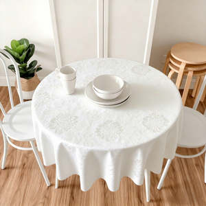<span class=keywords><strong>Nappe</strong></span> Ronde Blanche Élégante en Polyester, <span class=keywords><strong>Nappe</strong></span> Ajustée Dorée Haut de Gamme pour Mariage et Banquet (Vente en Gros) - Product Image 2