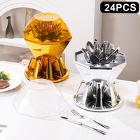 Ensemble de couverts en acier inoxydable avec support diamanté, cuillères, fourchettes et couteaux dorés et argentés pour la cuisine, la table et les cadeaux