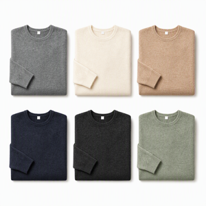Maglione Invernale da Uomo a Collo Tondo in Mohair, Lavorazione a <span class=keywords><strong>Maglia</strong></span> 9 Gauge, Pullover Grigio Mélange con Polsini a Costine, Vestibilità Comoda, Logo Frontale, OEM ODM - Product Image 6