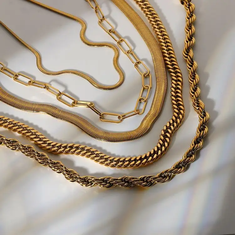 JKC الخام الملتوية ميامي الكوبية سلسلة قلادة 18K الذهب-مطلي PVD قلادة من الفولاذ المقاوم للصدأ ثعبان حبل سلسلة الرجال المرأة الهيب هوب