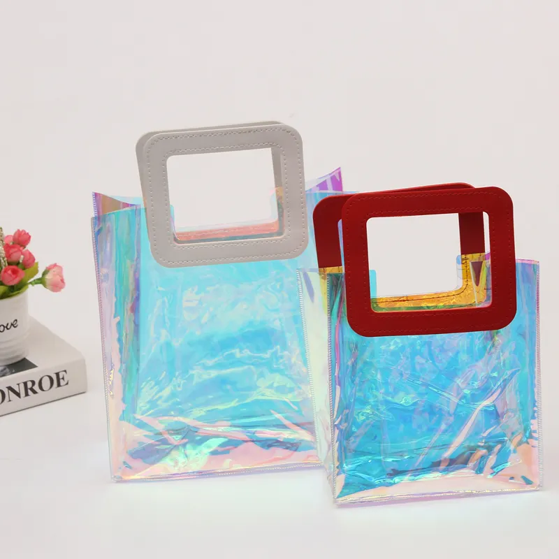 Waterdichte Clear Plastic Zak Dames Transparante Boodschappentassen En Gift Handvat Aangepaste Pvc Tassen